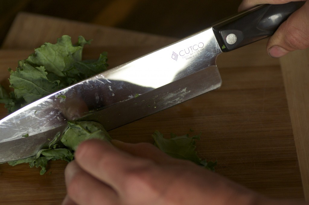 Chopping Kale Chiffonade www.CubitsOrganics.com