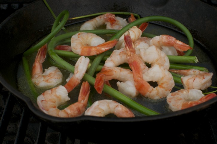 garlic scapes and shrimp