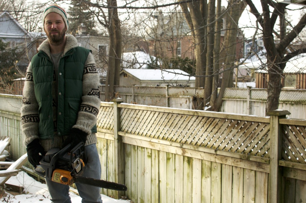 04.01.2014 Ryan and his chain saw cleaning up with the neighbours after the ice storm.