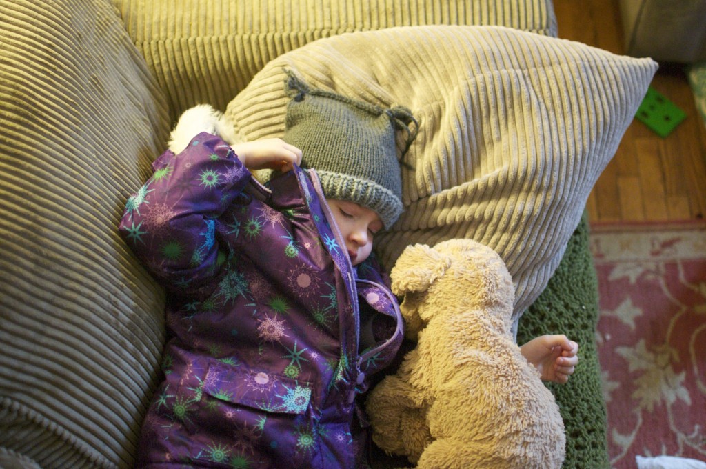 07.01.2014 Poor sick girl and her dog. All dressed for -30 and waiting for a ride to the doctor.